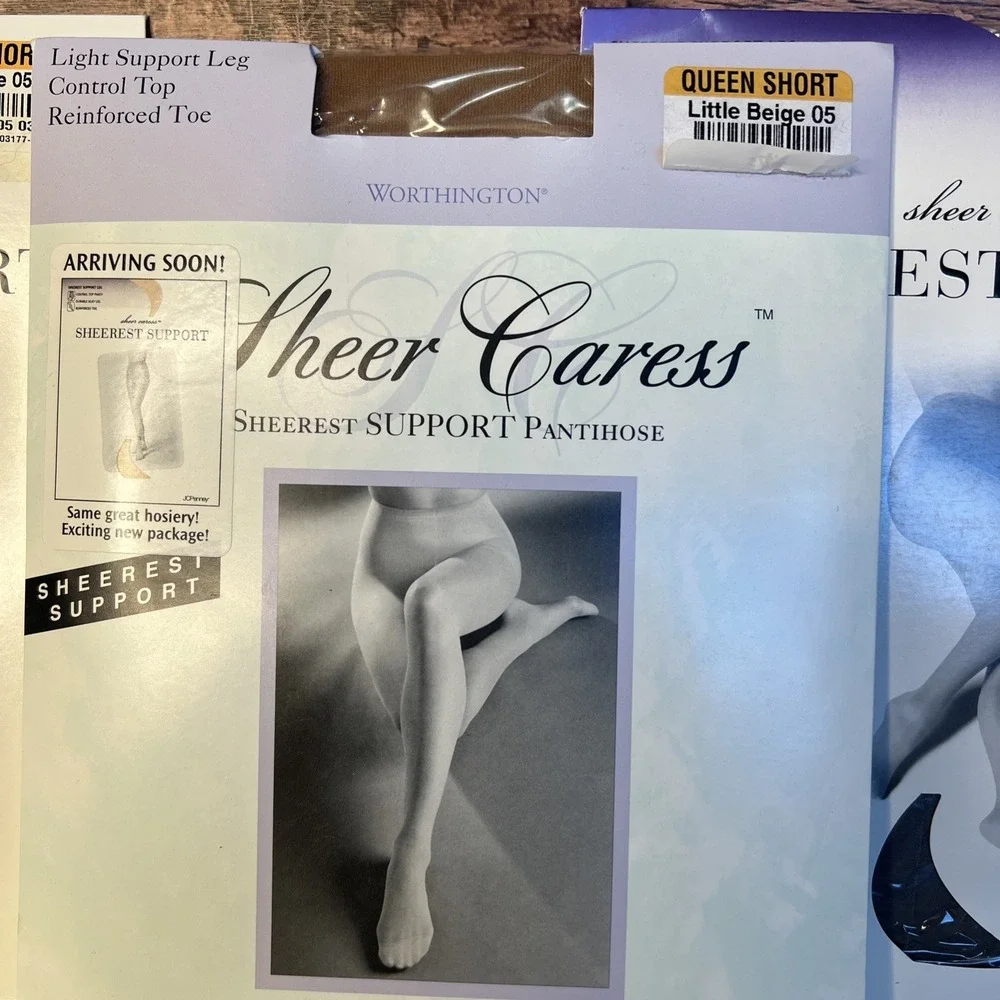 3-‎ Vtg Sheer Caress Control Top Nylons Queen Short - Little beige & Smoke Grey